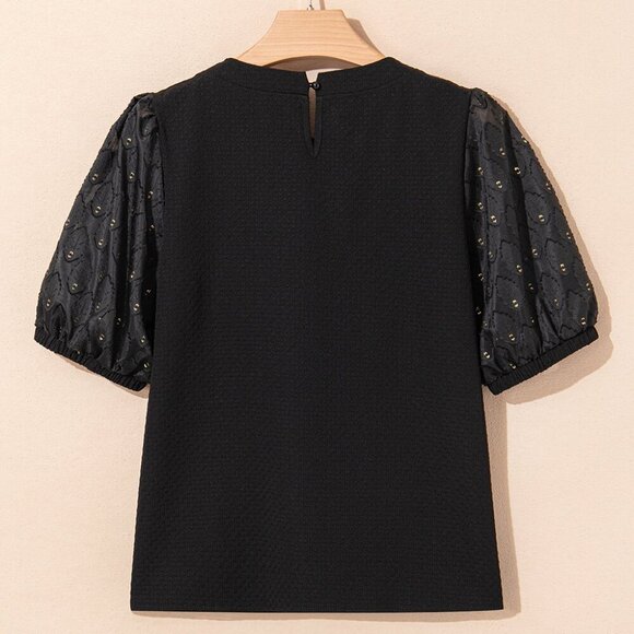🖤 Elegant Black Feather Sleeve Textured Blouse – Size M - Picture 4 of 8